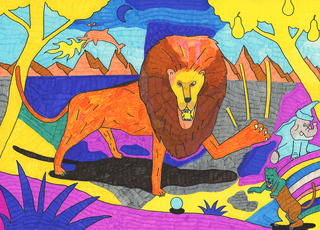 'Lion King'. I have an ongoing project with my 3 year old daughter where she is the art director and I am the illustrator. This is one of the works we did.